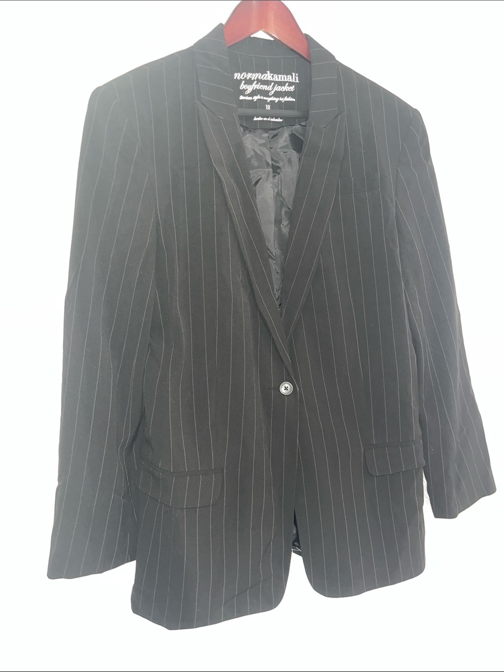 Norma Kamali Boyfriend Pinstripe Single-Button Blazer 12 NWOT